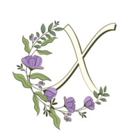 A-Z floral alphabet in filled outline style png