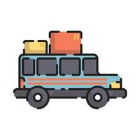 Cute Travel Car with Boxes on top Flat Design Cartoon for Shirt, Poster, Gift Card, Cover, Logo, Sticker and Icon. vector