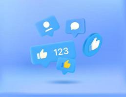 Social media notification bubbles on blue background. 3d vector concept