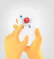 Making purchases via mobile application. 3d vector concept