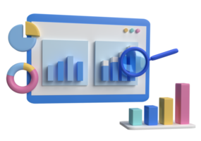 geschäftsgrafik und diagramm für die web-suchmaschinenoptimierung 3d-rendering png