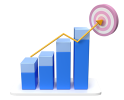 Business graph with arrow  and target board for data analysis 3d render png