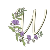 az alphabet floral dans un style de contour rempli png