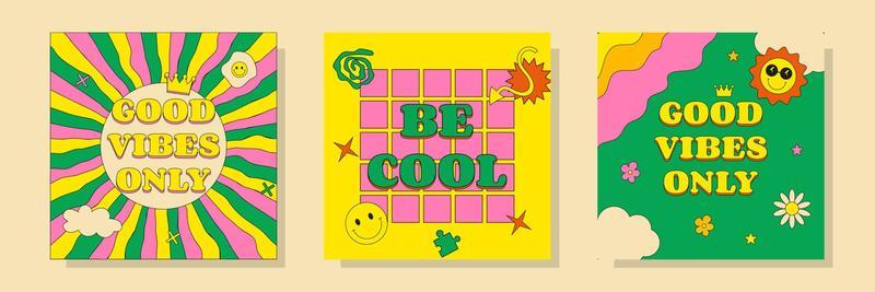 Set Retro Groove Social Media Post Psychedelic Banner Template