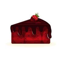 Piece of Chocolate Cake with Chocolate Cream and Chocolate covered Strawberries vector