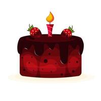 Chocolate Cake with Chocolate Cream and Chocolate covered Strawberries and Burning Candle vector