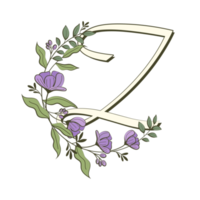 az alphabet floral dans un style de contour rempli png