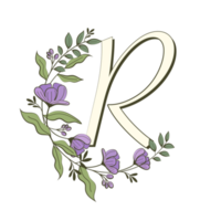 A-Z floral alphabet in filled outline style png