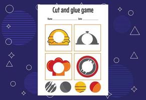 Cut and glue game for kids. Cutting practice for preschoolers. Education paper game for children vector