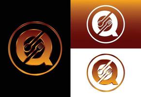 Initial Q monogram alphabet with a fork, and spoon. Font emblem. Modern vector logo for cafe, restaurant, cooking business, and company identity