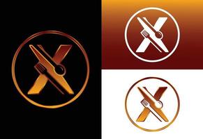 Initial X monogram alphabet with a fork, and spoon. Font emblem. Modern vector logo for cafe, restaurant, cooking business, and company identity