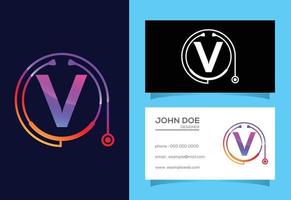 Initial V monogram alphabet with doctor stethoscope. Vector stethoscope logo or icon