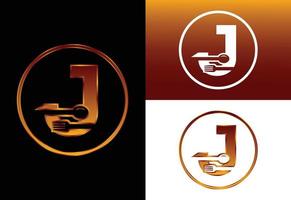 alfabeto inicial del monograma j con un tenedor y una cuchara. emblema de fuente logotipo vectorial moderno para café, restaurante, negocio de cocina e identidad de empresa vector