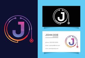 Initial J monogram alphabet with doctor stethoscope. Vector stethoscope logo or icon