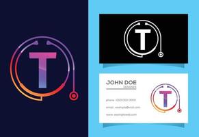 Initial T monogram alphabet with doctor stethoscope. Vector stethoscope logo or icon