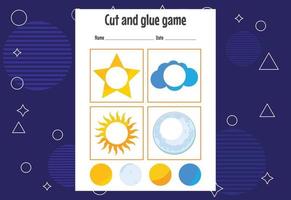 Cut and glue game for kids. Cutting practice for preschoolers. Education paper game for children vector