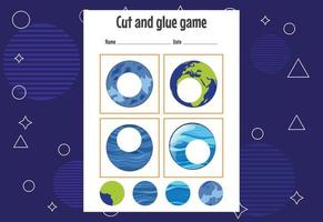 Cut and glue game for kids. Cutting practice for preschoolers. Education paper game for children vector