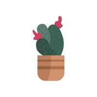 Hand drawn cactus and pink flower in the potted flat vector. Plants illustration isolated on white background. vector