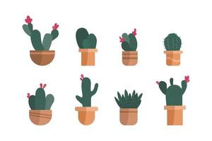 Vector set of plants in potted. Potted of cactus collection hand drawn vector on the white background.