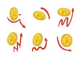 The Russian ruble growth and fall chart. Russian currency on a white background. Vector illustration of a doodle.