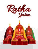 ratha yatra festival un carro con deidades de madera de jagannath, baladeva y subhadra. Ilustración de vector de tarjeta de felicitación de banner de vacaciones