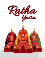 Ratha yatra festival A chariot with wooden deities of Jagannath, Baladeva and Subhadra. Holiday banner greeting card Vector illustration