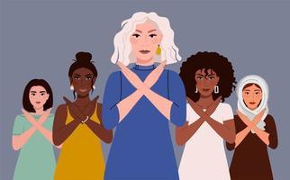 romper el sesgo. un grupo de mujeres de diferentes nacionalidades. ilustración vectorial del movimiento contra la discriminación y la desigualdad ilustración vectorial vector