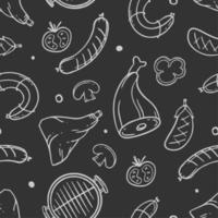 A pattern with grill and barbecue elements for the menu of a restaurant bar cafe on a black background Vector illustration of doodles