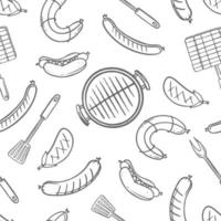 A pattern with grill and barbecue elements for the menu of a restaurant bar cafe on a white background Vector illustration of doodles