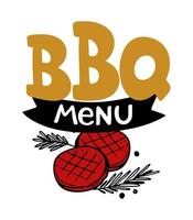 BBQ menu hand-drawn inscription slogan food court logo menu restaurant bar cafe Vector illustration grilled cutlets