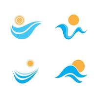 logotipo de olas de sol y mar, olas de playa, concepto moderno minimalista y simple con vector de ilustración de plantilla de diseño de colores planos