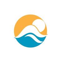 logotipo de olas de sol y mar, olas de playa, concepto moderno minimalista y simple con vector de ilustración de plantilla de diseño de colores planos