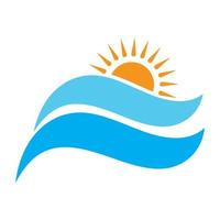 logotipo de olas de sol y mar, olas de playa, concepto moderno minimalista y simple con vector de ilustración de plantilla de diseño de colores planos