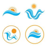 logotipo de olas de sol y mar, olas de playa, concepto moderno minimalista y simple con vector de ilustración de plantilla de diseño de colores planos