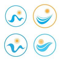 logotipo de olas de sol y mar, olas de playa, concepto moderno minimalista y simple con vector de ilustración de plantilla de diseño de colores planos