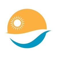 sun and sea waves logo, beach waves, minimalist and simple modern concept with flat colors design template illustration vector