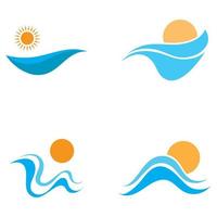 logotipo de olas de sol y mar, olas de playa, concepto moderno minimalista y simple con vector de ilustración de plantilla de diseño de colores planos