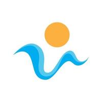 logotipo de olas de sol y mar, olas de playa, concepto moderno minimalista y simple con vector de ilustración de plantilla de diseño de colores planos