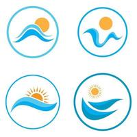 logotipo de olas de sol y mar, olas de playa, concepto moderno minimalista y simple con vector de ilustración de plantilla de diseño de colores planos