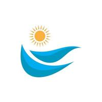 logotipo de olas de sol y mar, olas de playa, concepto moderno minimalista y simple con vector de ilustración de plantilla de diseño de colores planos