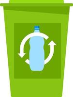 Plastic bottle ban icon.No littering warning sign.Forbidden drink.Garbage cans.Recycling garbage separation bin green.Vector flat illustration deskside recycling container.Universal recycle symbol. vector