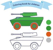 Infantry fighting vehicle. Military toy coloring book for children.Isolated on white background. Outlined doodle. Flat vector. vector