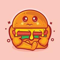 cute hamburger food character mascot with sad expression isolated cartoon in flat style design vector