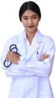 femme médecin sourire confiant avec stéthoscope en uniforme d'hôpital blanc png