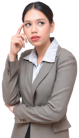 Asian businesswoman thinking for new idea in business suit uniform png