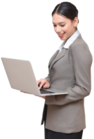 mujer de negocios asiática con laptop en uniforme de traje de negocios png