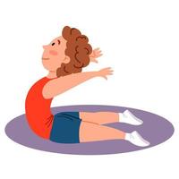 Childrenes sports gymnastics. The boy is standing in the snake pose. Exercises for the back. vector