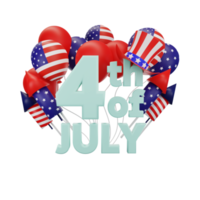 renderização 3D feliz quarto dia da independência americana de julho png