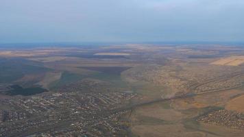 Aerial view from porthole departing airplane, Novosibirsk neighborhood video