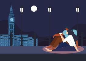 Couples sitting together looking at the moon vector